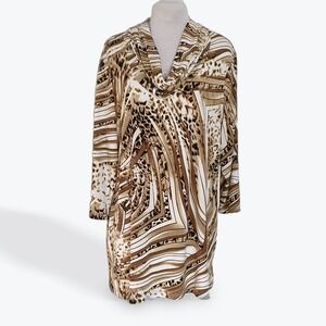 Chico's‎ Cowl Neck Tunic Top Brown Geometric Animal Print Size 2 Large 12-14